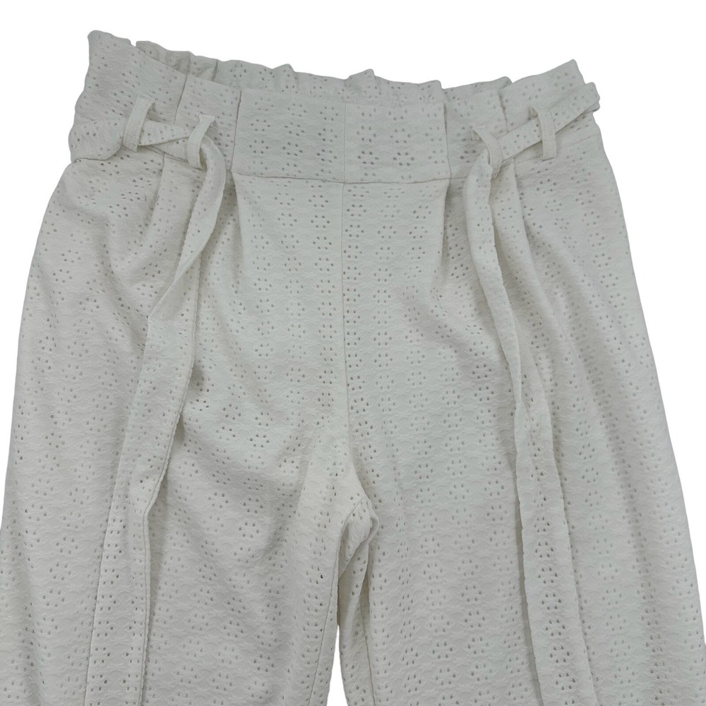 White Eyelet Jogger Pants Paperbag Waist Casual Career C. Est. 1946 Women Sz M - Picture 3 of 9